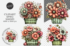 Watercolor spring flower basket clipart - spring flower Png Product Image 1