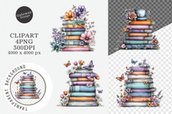 Watercolor Spring flower books Clipart Product Image 1