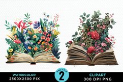 Watercolor Spring Flowers Books Clipart Product Image 1