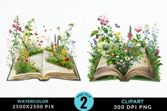 Watercolor Spring Flowers Books Clipart Product Image 1