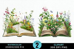Watercolor Spring Flowers Books Art Clipart Product Image 1