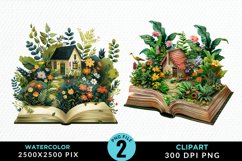 Watercolor Spring Flowers Books Art Clipart Product Image 1