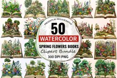 Watercolor Spring Flowers Books Clipart Bundle Product Image 1