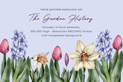 hand drawn watercolor flowers cliparts daffodils, pink tulips, blue hyacinth