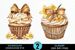 Watercolor Spring Flowers Cupcake Set Clipart Product Image 1