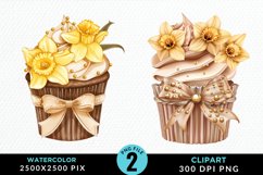 Watercolor Spring Flowers Cupcake PNG Clipart Product Image 1