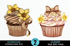 Watercolor Spring Flowers Cupcake Set Clipart Product Image 1