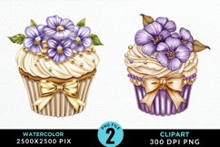 Watercolor Spring Flowers Cupcake Set Clipart Product Image 1