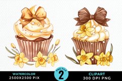 Watercolor Spring Flowers Cupcake Set Clipart Product Image 1
