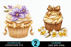 Watercolor Spring Flowers Cupcake Set Clipart Product Image 1