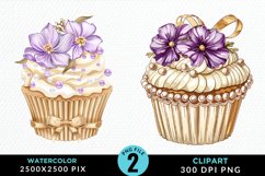 Watercolor Spring Flowers Cupcake Set Clipart Product Image 1