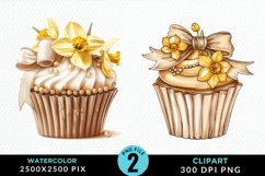 Watercolor Spring Flowers Cupcake Set Clipart Product Image 1