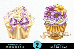 Watercolor Spring Flowers Cupcake Set Clipart Product Image 1