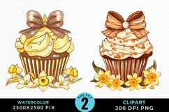 Watercolor Spring Flowers Cupcake PNG Clipart Product Image 1