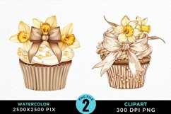 Watercolor Spring Flowers Cupcake Set Clipart Product Image 1