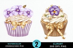 Watercolor Spring Flowers Cupcake Set Clipart Product Image 1