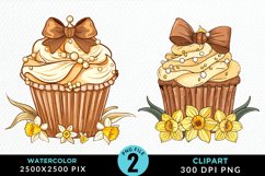 Watercolor Spring Flowers Cupcake PNG Clipart Product Image 1