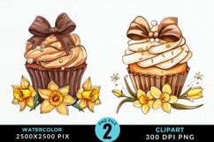 Watercolor Spring Flowers Cupcake Set Clipart Product Image 1
