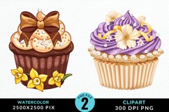Watercolor Spring Flowers Cupcake Set Clipart Product Image 1