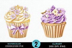 Watercolor Spring Flowers Cupcake PNG Clipart Product Image 1