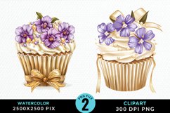 Watercolor Spring Flowers Cupcake PNG Clipart Product Image 1