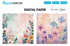 Watercolor Spring Flowers Digital Paper, Floral Background Product Image 1