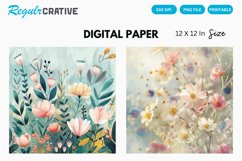 Watercolor Spring Flowers Digital Paper, Floral Background Product Image 1