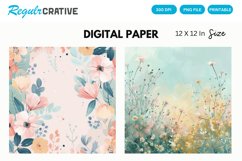 Watercolor Spring Flowers Digital Paper, Floral Background Product Image 1