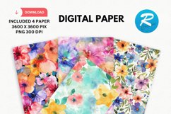Watercolor Spring Flowers Digital Paper, Spring Background Product Image 1