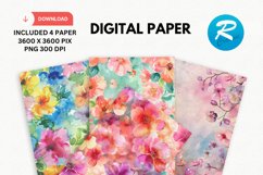 Watercolor Spring Flowers Digital Paper, Spring Background Product Image 1