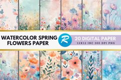 Watercolor Spring Flowers Digital Paper Bundle Product Image 1