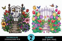 Watercolor Spring Garden Design Clipart Product Image 1