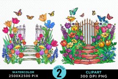 Watercolor Spring Garden Design Clipart Product Image 1