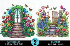 Watercolor Spring Garden Design Clipart Product Image 1