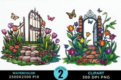 Watercolor Spring Garden Design Clipart Product Image 1