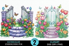 Watercolor Spring Garden Design Clipart Product Image 1