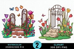 Watercolor Spring Garden Design Clipart Product Image 1