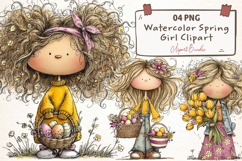 Watercolor Spring Girl Clipart Product Image 1