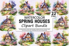 Watercolor Spring Houses Clipart Bundle Product Image 1