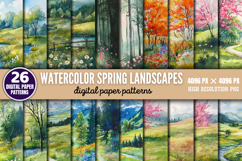 Watercolor Spring Landscapes Pack Digital Paper Background B Product Image 1