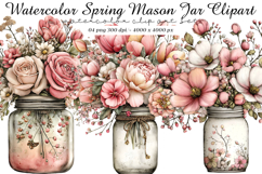 Watercolor spring mason jar clipart Product Image 1