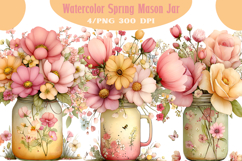 Watercolor Spring Mason Jar Clipart Product Image 1