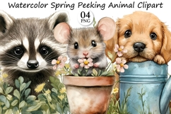 Watercolor Spring Peeking Animal Clipart Product Image 1