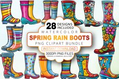 Watercolor Spring Rain Boots Clipart Bundle Product Image 1