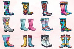 Watercolor Spring Rain Boots Clipart Bundle Product Image 2