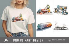 Watercolor Spring Stone Benches Clipart Product Image 1