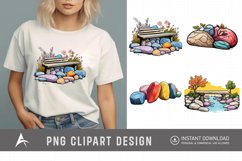 Watercolor Spring Stone Benches Clipart Product Image 1