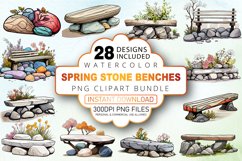 Watercolor Spring Stone Benches Clipart Bundle Product Image 1