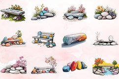 Watercolor Spring Stone Benches Clipart Bundle Product Image 2
