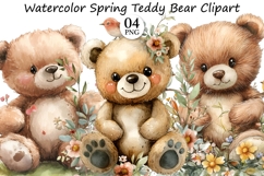 Watercolor Spring Teddy Bear Clipart Product Image 1